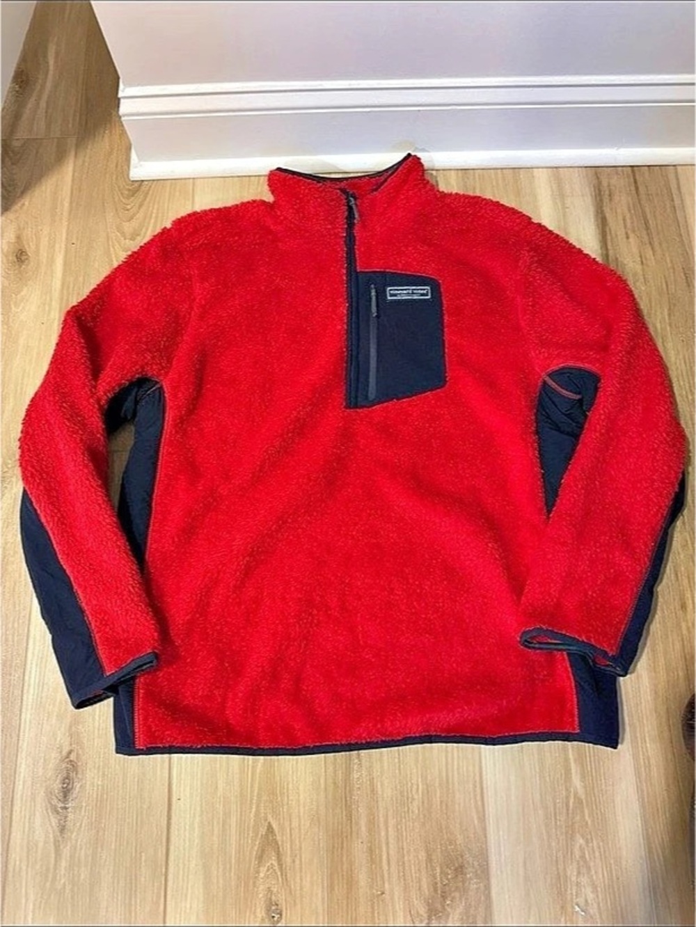 Vineyard Vines Sherpa Fleece 1/4-Zip Pullover Red & Blue